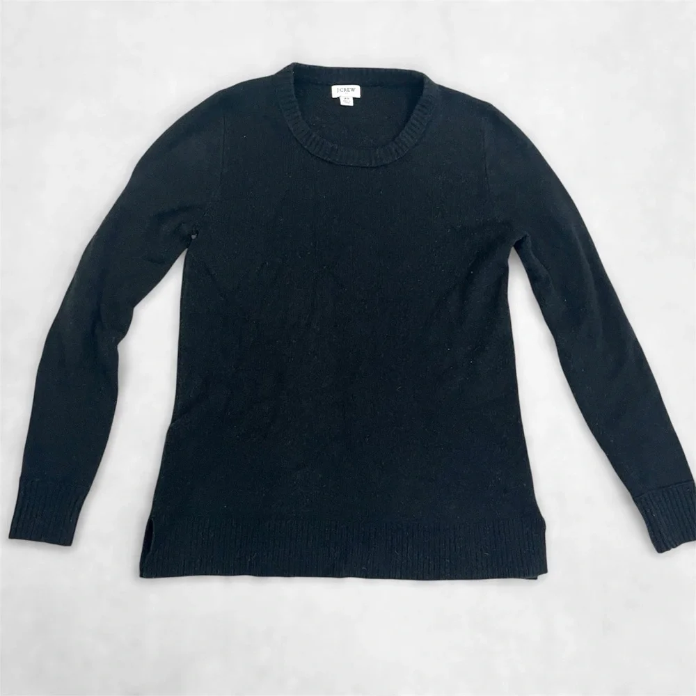 J. CREW Womens XS Crewneck Black Wool Blend Sweater Classic